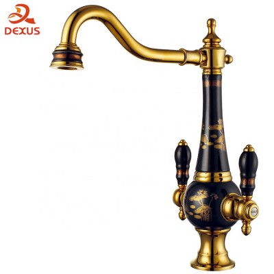 Dexus D-F018 Artistic Style Double Handle Cold And Hot Water Antique Basin Bathroom Faucet